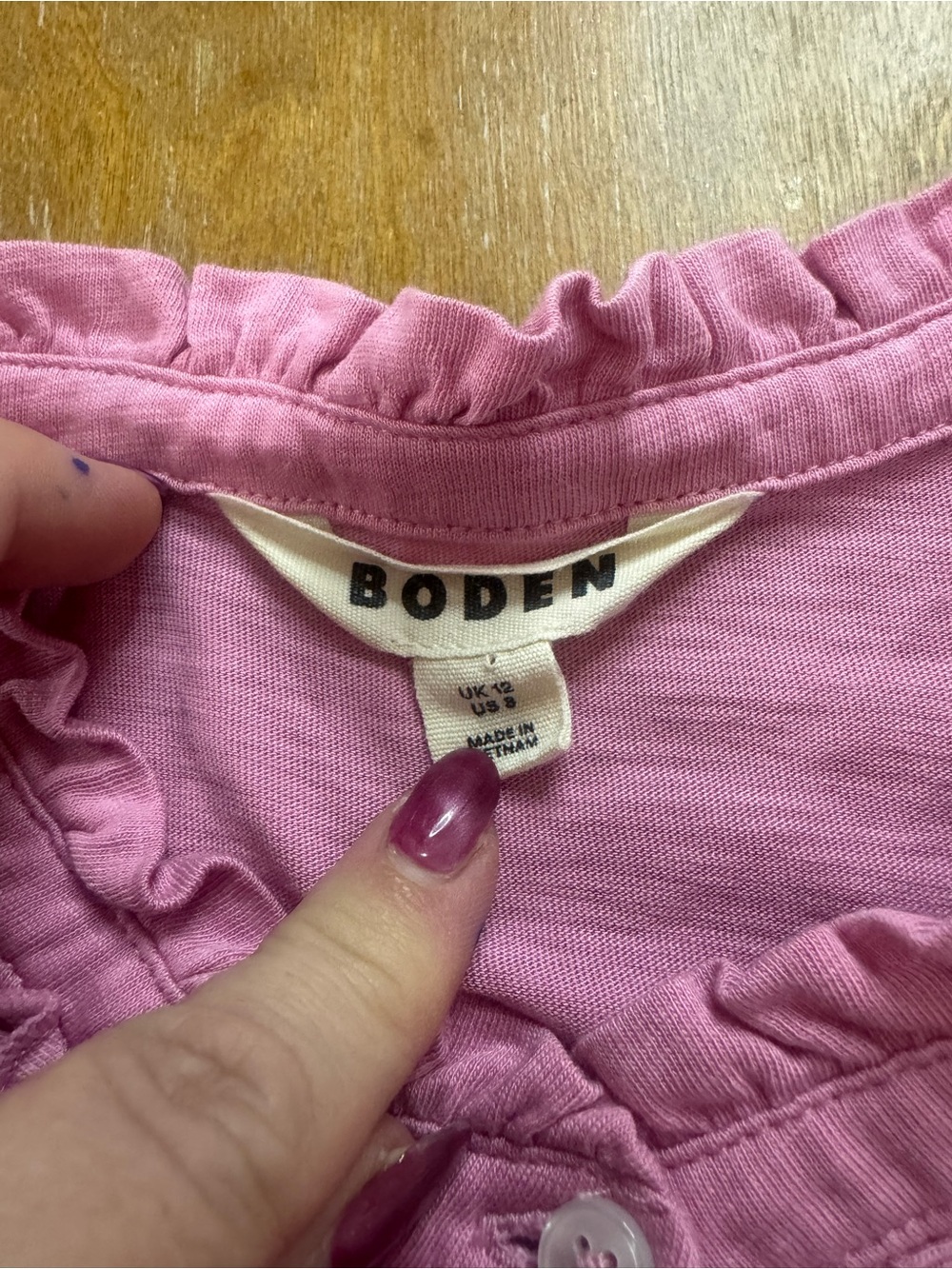 Boden Pink Ruffled Button-Front Blouse - Picture 4 of 7